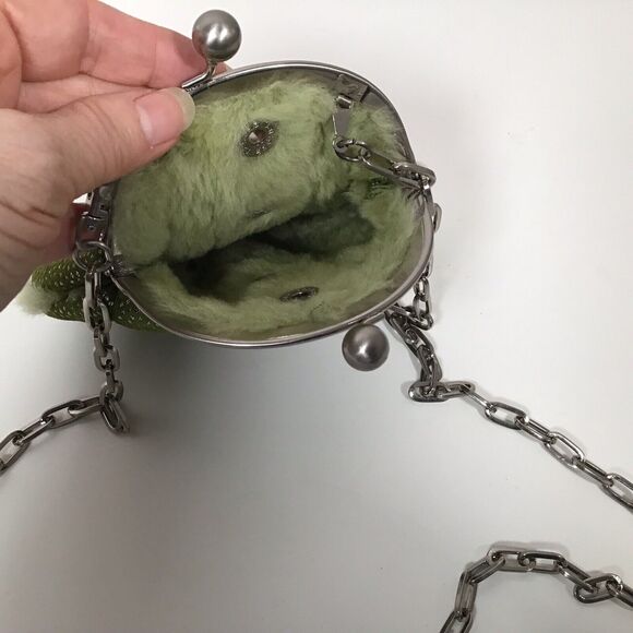 Cole Haan G Series Small Green Shearling Kiss Lock Crossbody Bag Chainlink Strap - Picture 10 of 10